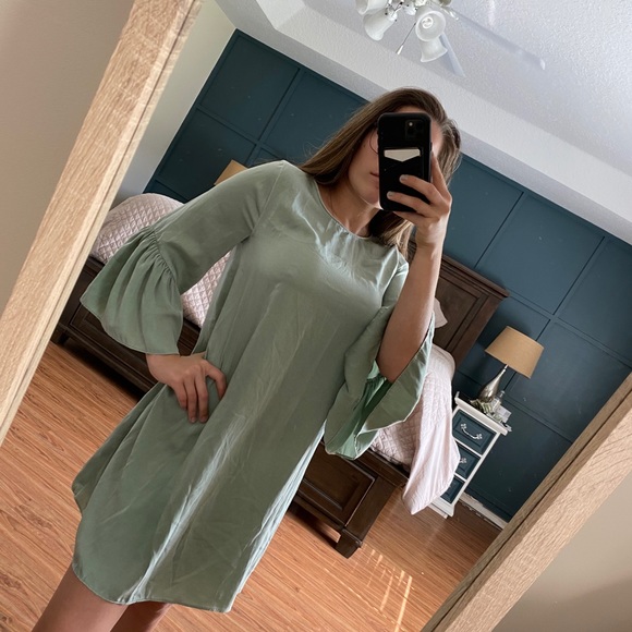 Zara Basic Ruffle Bell Sleeve Dress - Picture 3 of 12